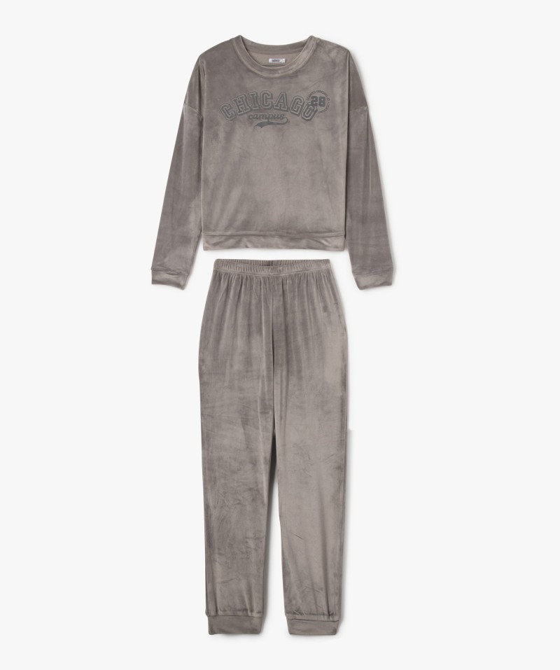 Pyjama en velours avec inscription Chicago fille